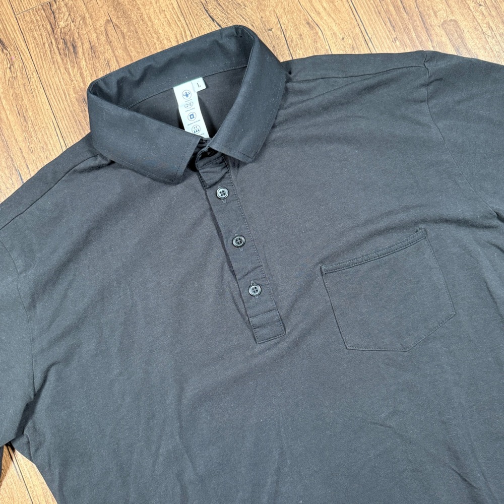 State Liberty Polo Shirt Mens L Black Stretch Moisture Wicking Athletic Fit